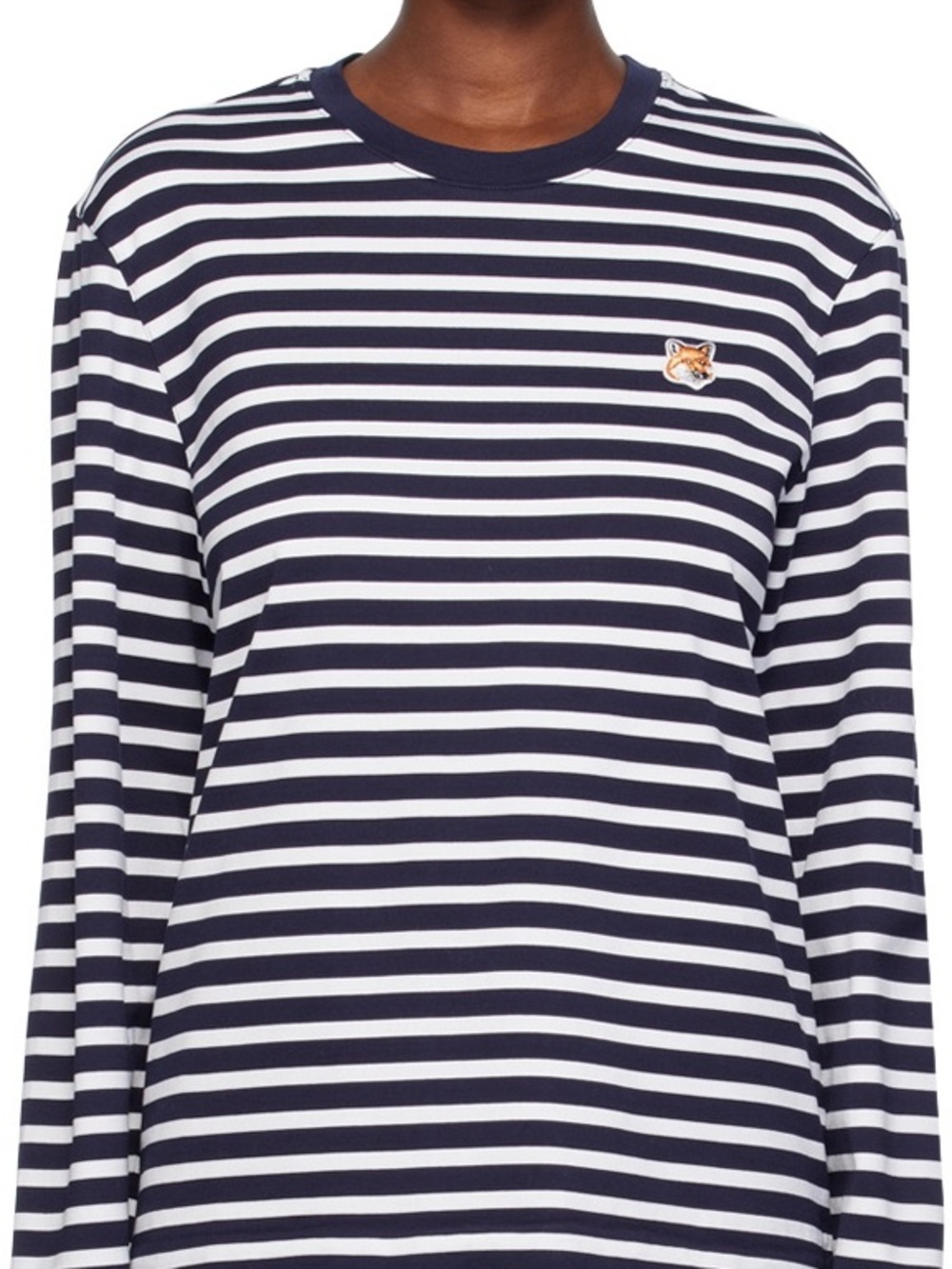 MAISON KITSUNÉ Navy and White Striped Long-Sleeve Crewneck with Fox Patch